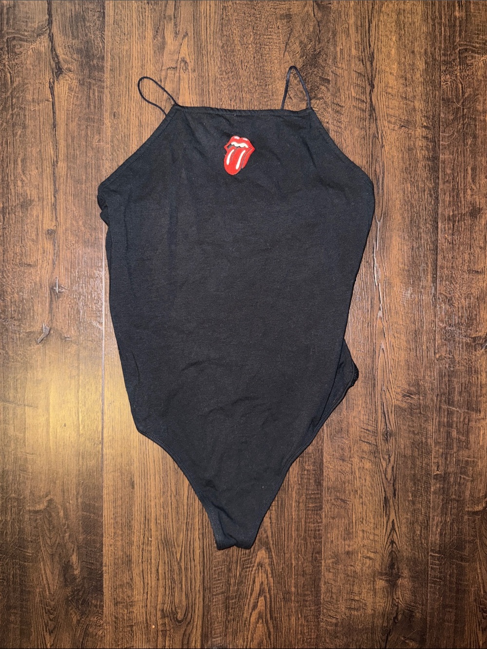 American Eagle Outfitters Black Bodysuit with Red Tongue Patch